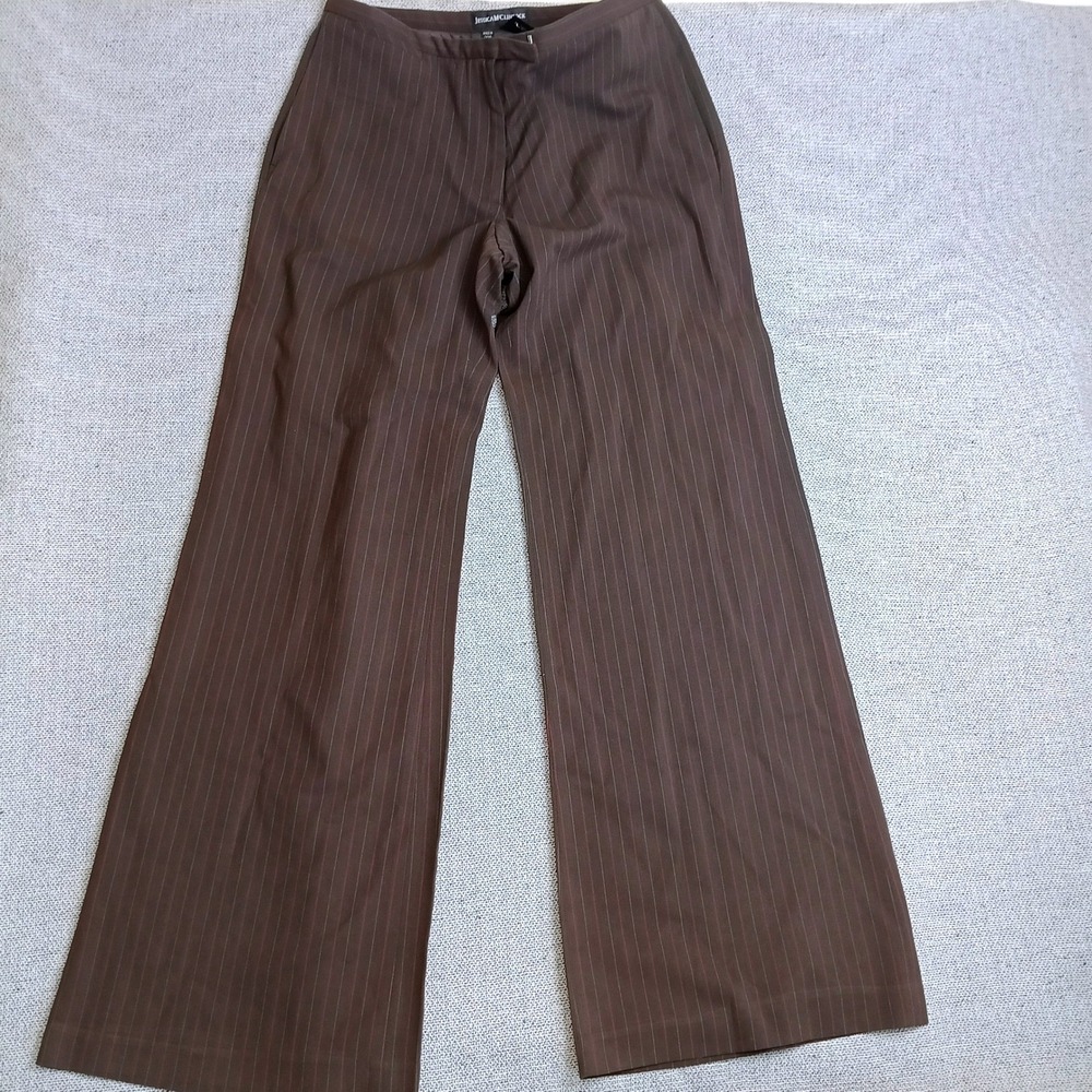 Jessica McClintock Dress Pants Womens 8 Brown Pinstripe Wide Leg Trousers